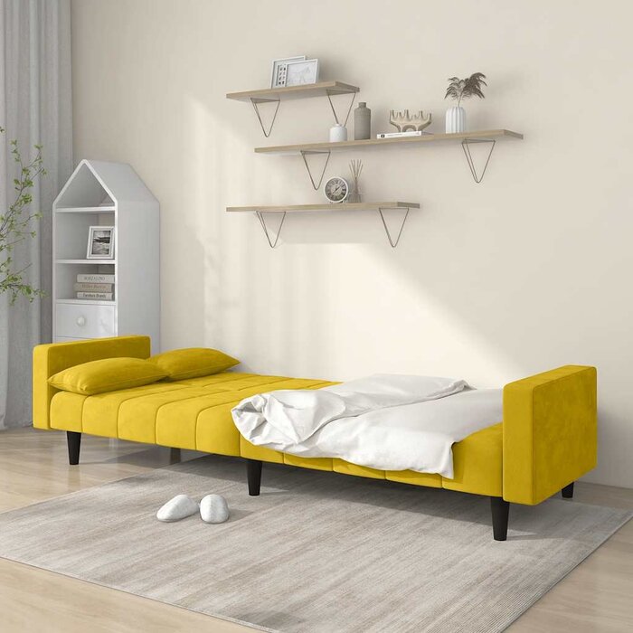Canapé-lit 2 places en velours jaune - 35% de remise