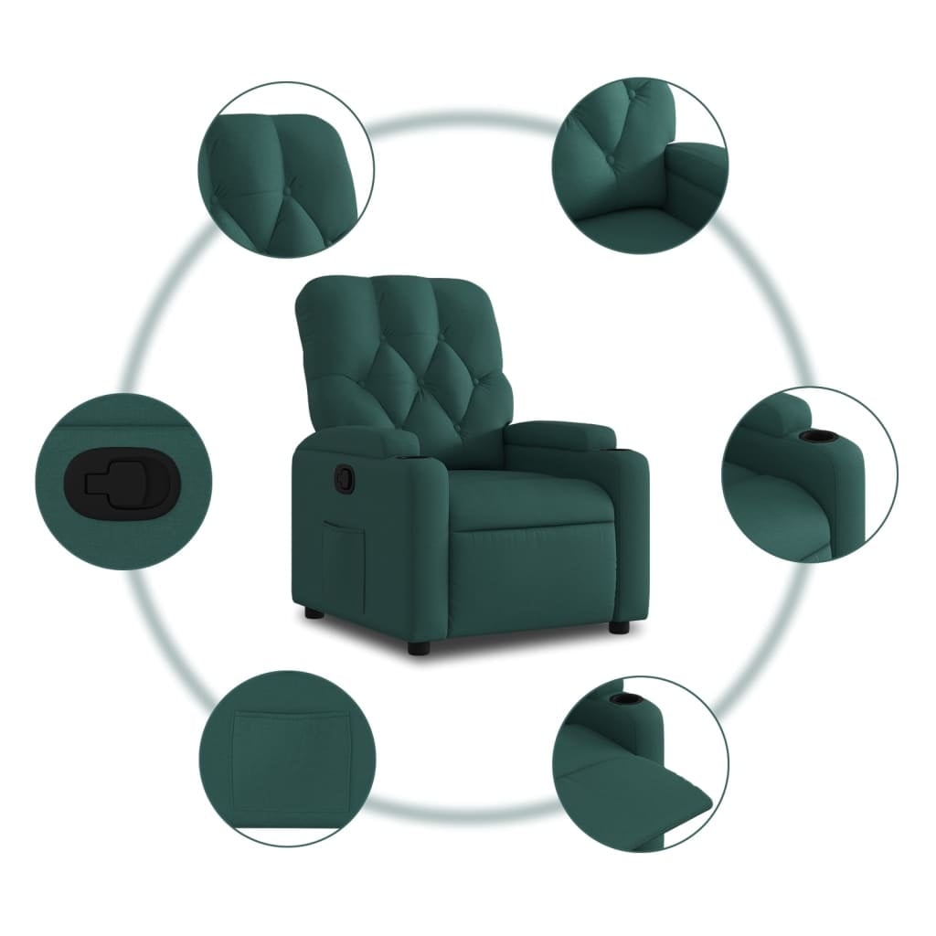 Fauteuil relax inclinable manuel tissu vert foncé - 35% de remise