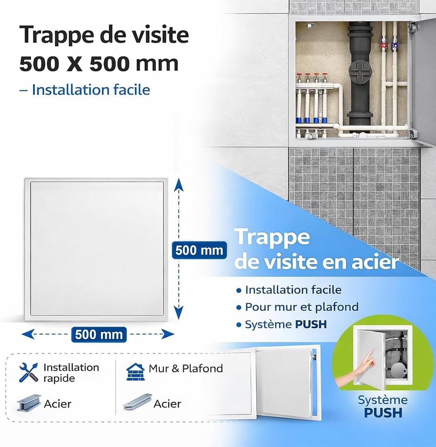 Trappe de visite 500x500mm acier noir - 30% de remise - Déballé / Bon état