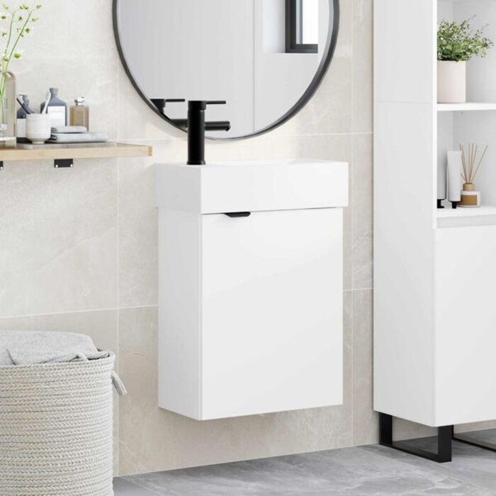 Meuble de salle de bain blanc avec lavabo et robinet - 35% de remise