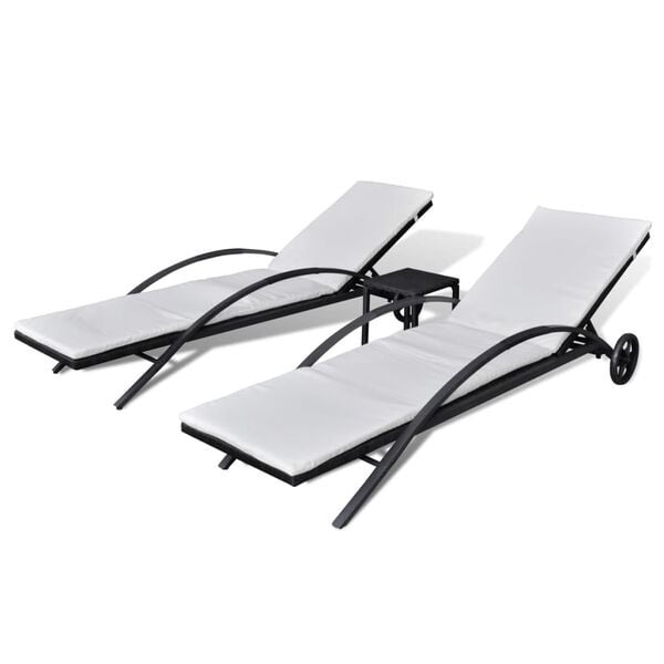 Ensemble 2 bains de soleil avec table rotin noir - 35% de remise