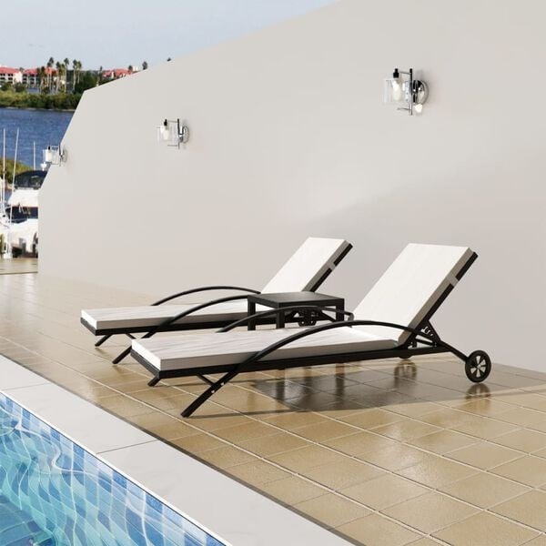 Ensemble 2 bains de soleil avec table rotin noir - 35% de remise