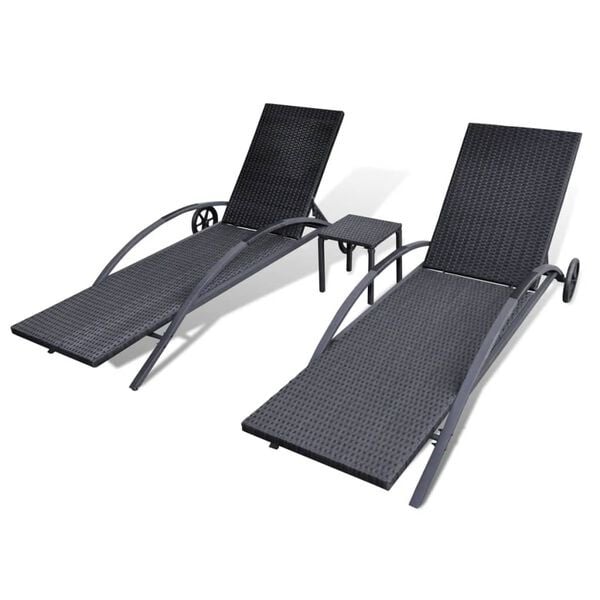 Ensemble 2 bains de soleil avec table rotin noir - 35% de remise