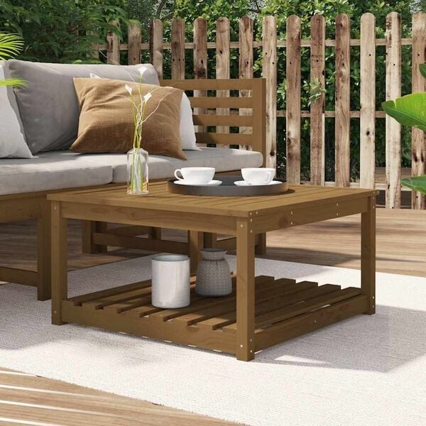Table de jardin en pin massif miel 82,5x82,5x45 cm - 34% de remise