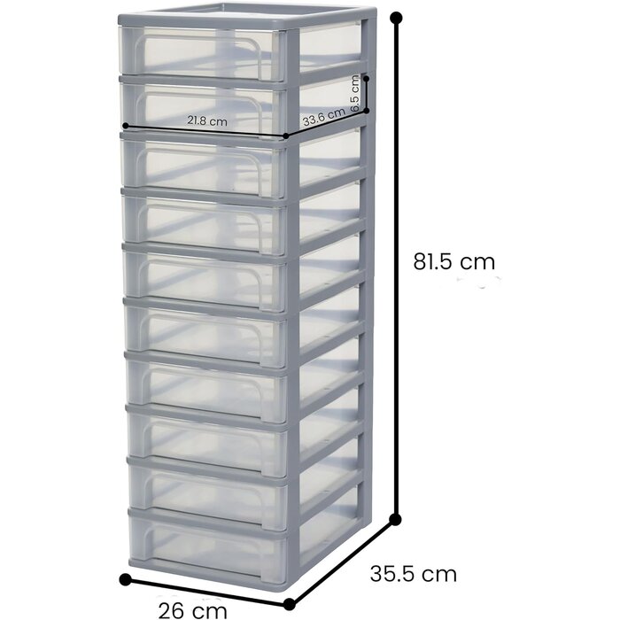 Tour de rangement 10 tiroirs A4 Gris transparent Taille S - 33% de remise