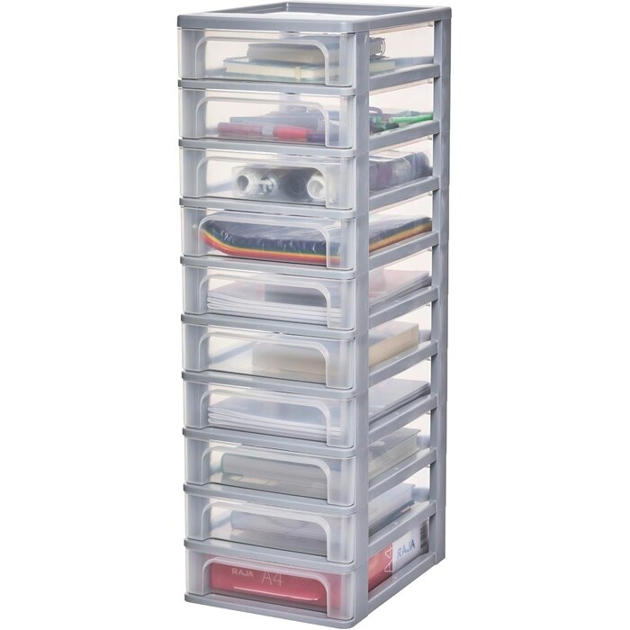 Tour de rangement 10 tiroirs A4 Gris transparent Taille S - 33% de remise