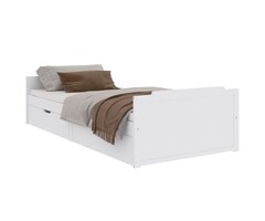 Vidaxl Lit en pin massif 90x200 cm avec tiroirs - Blanc - 30% de remise