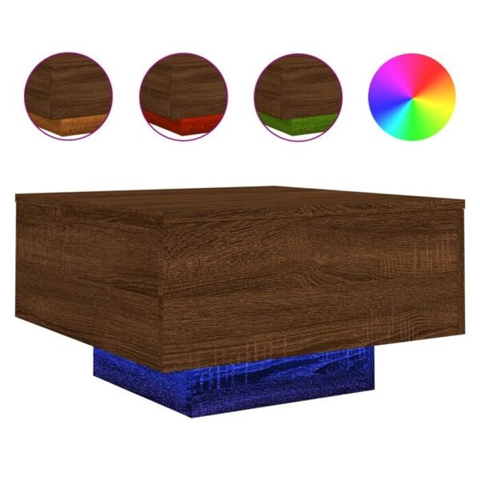 Table basse LED 55x55 cm chêne marron - 33% de remise
