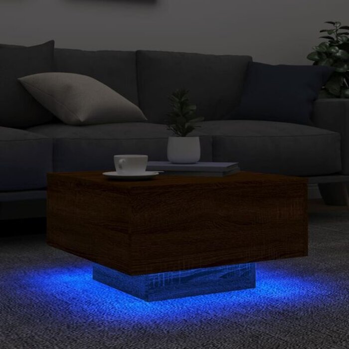 Table basse LED 55x55 cm chêne marron - 33% de remise