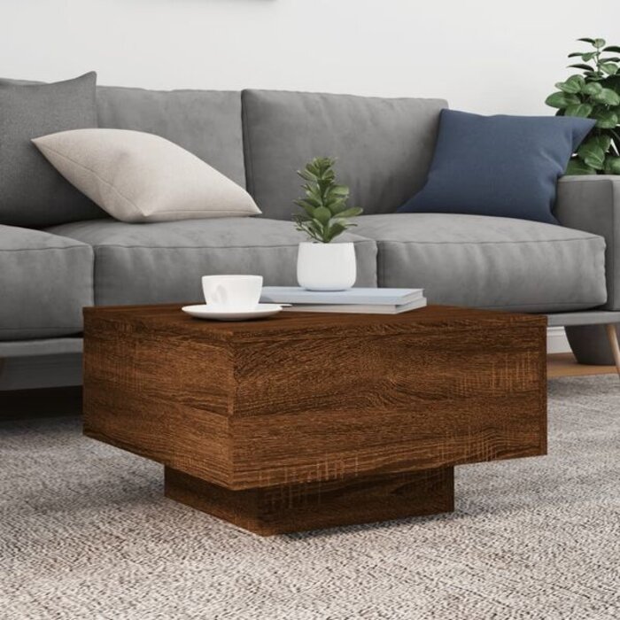 Table basse LED 55x55 cm chêne marron - 33% de remise