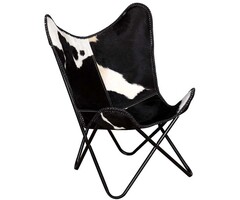 Vidaxl Chaise papillon en cuir véritable noir et blanc - 47% de remise