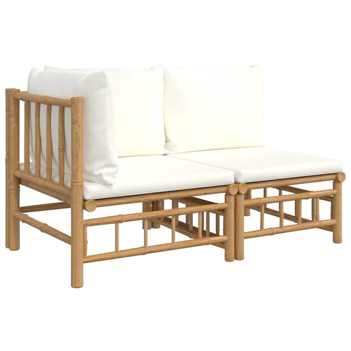 Ensemble salon de jardin 2 pièces bambou blanc crème - 35% de remise