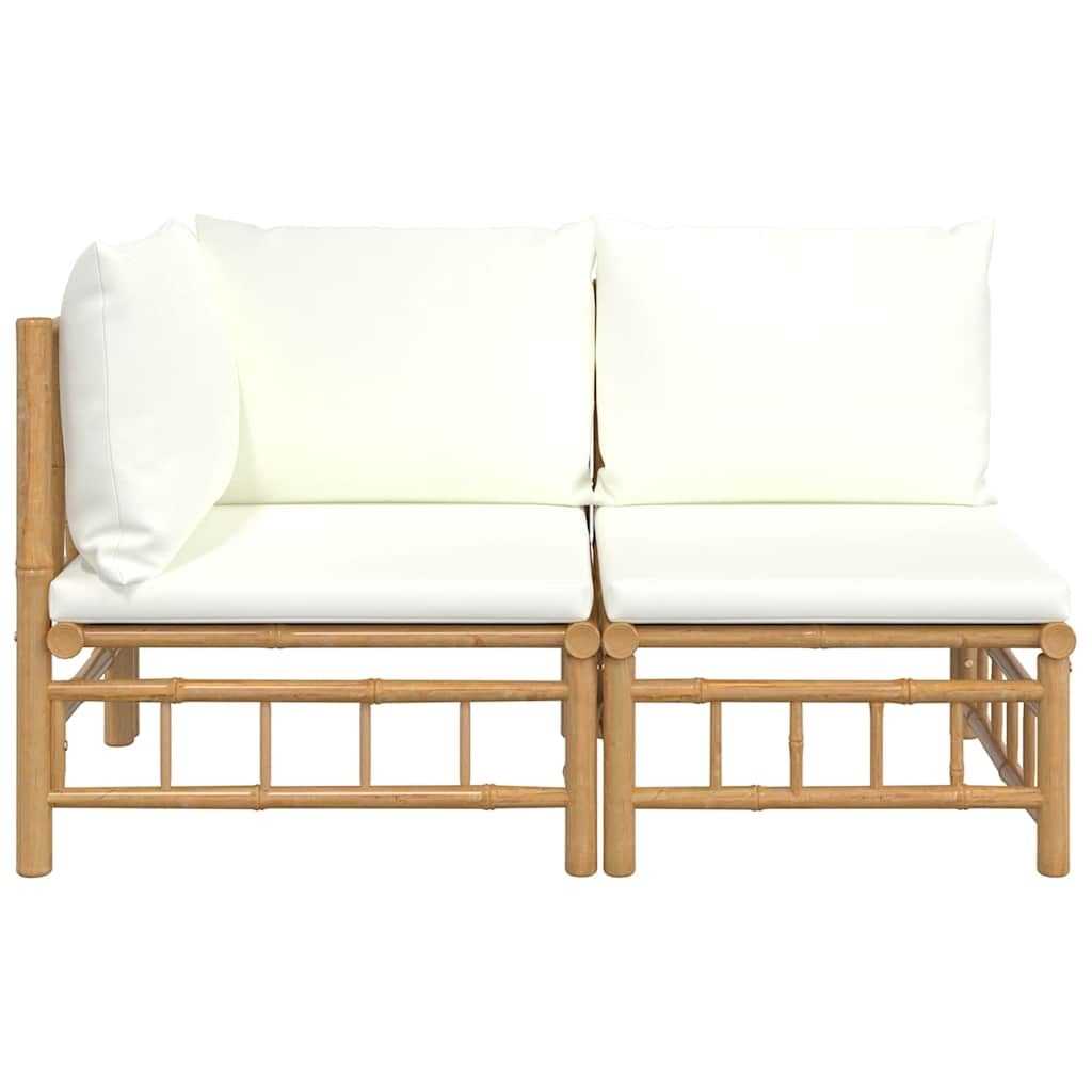 Ensemble salon de jardin 2 pièces bambou blanc crème - 35% de remise
