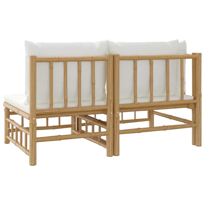 Ensemble salon de jardin 2 pièces bambou blanc crème - 35% de remise