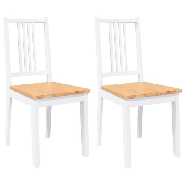 Lot de 2 chaises en bois d'hévéa massif, blanc et naturel - 34% de remise