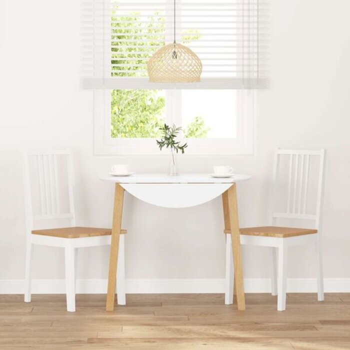Lot de 2 chaises en bois d'hévéa massif, blanc et naturel - 34% de remise