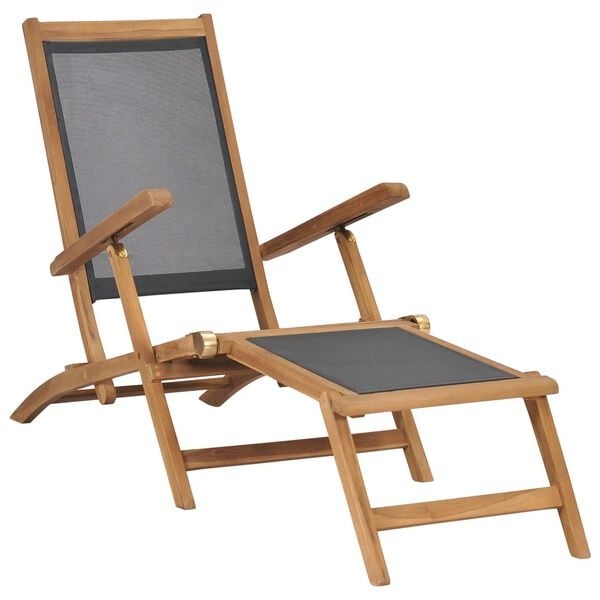 Chaise longue en teck massif noir avec repose-pieds - 34% de remise
