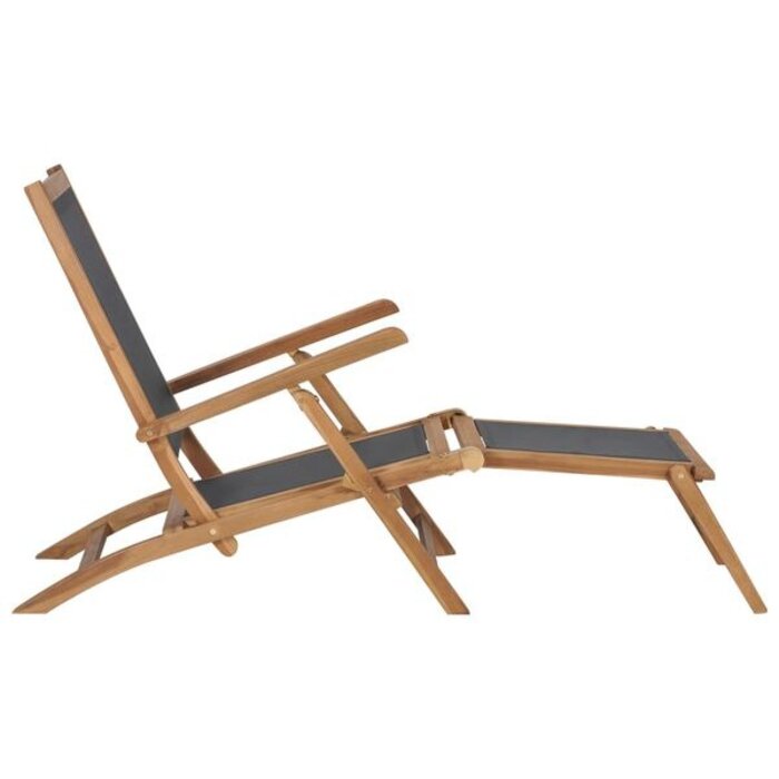 Chaise longue en teck massif noir avec repose-pieds - 34% de remise
