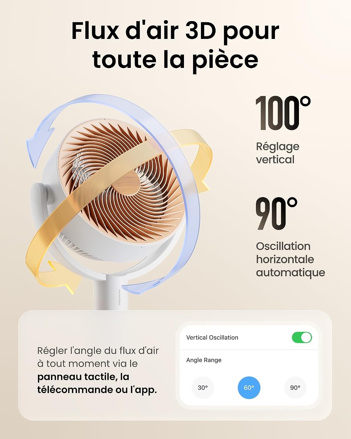 Ventilateur intelligent RGB blanc et beige - 34% de remise