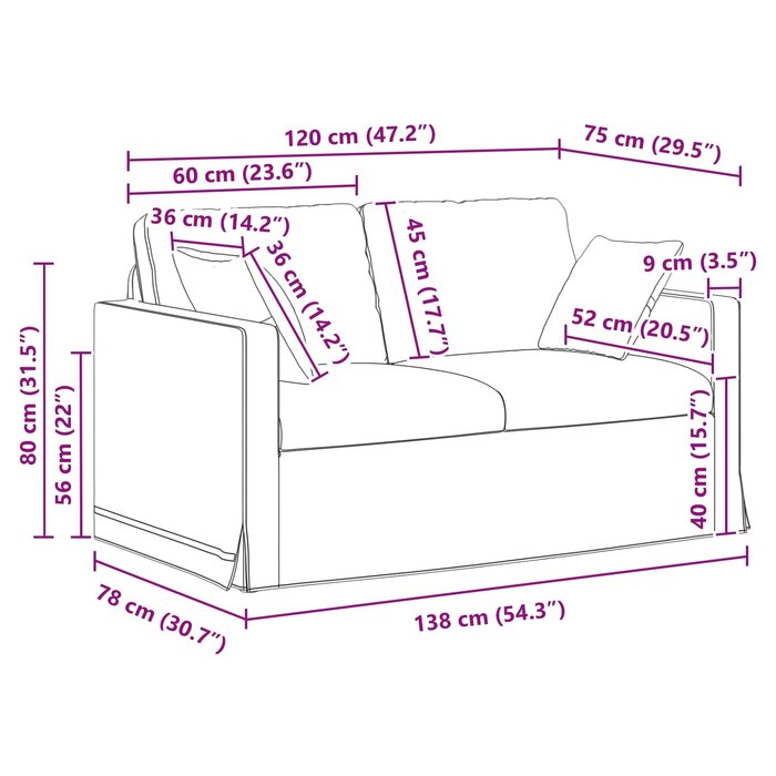 Canapé moderne en velours rose - 138x78 cm - 35% de remise