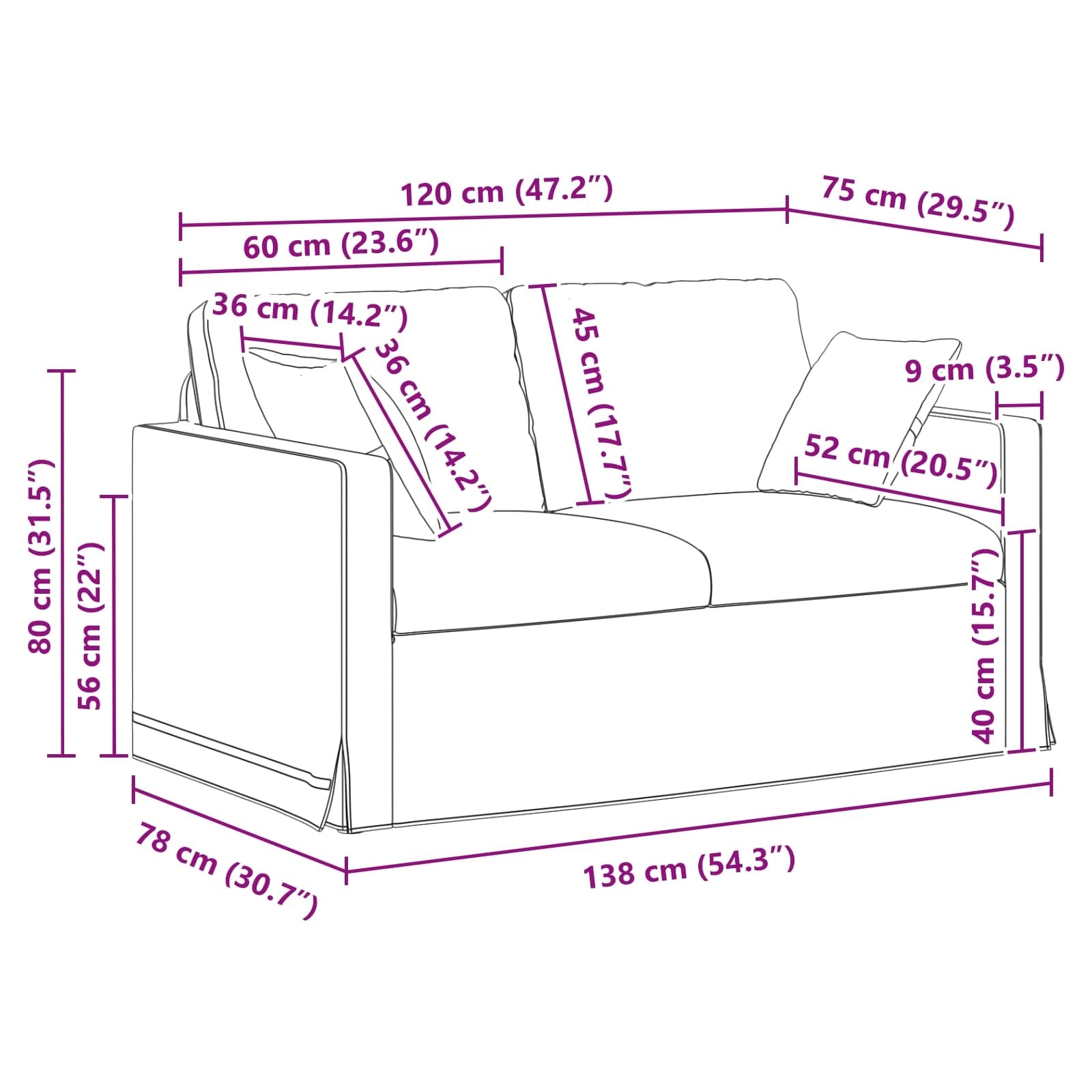 Canapé moderne en velours rose - 138x78 cm - 35% de remise
