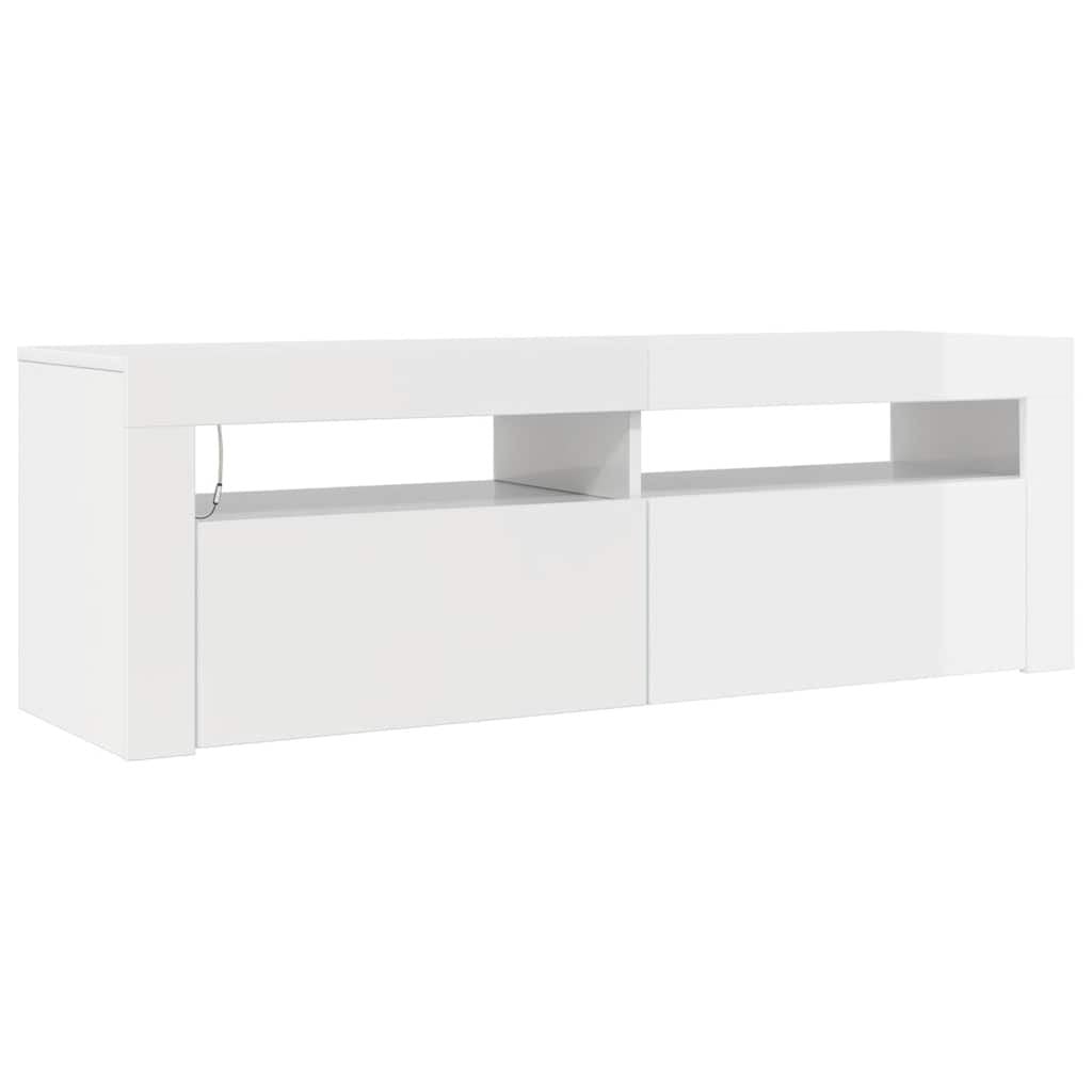 Meuble TV LED 120 cm Blanc Brillant - 34% de remise
