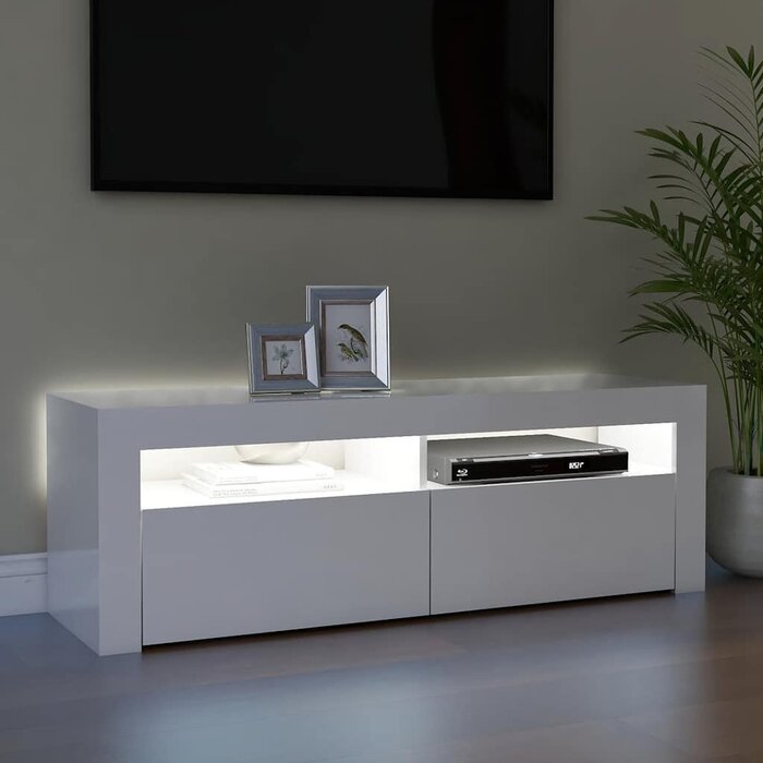 Meuble TV LED 120 cm Blanc Brillant - 34% de remise