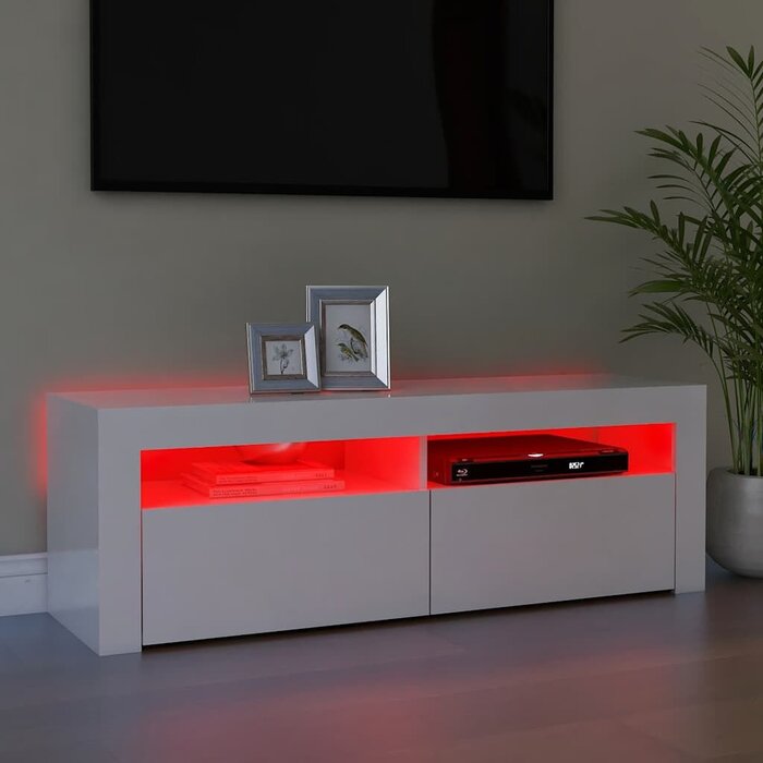 Meuble TV LED 120 cm Blanc Brillant - 34% de remise