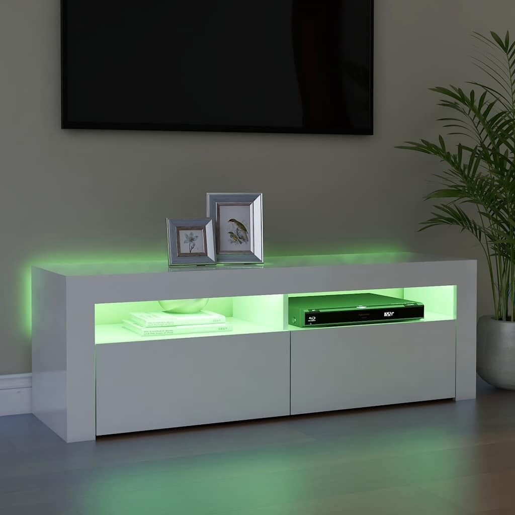 Meuble TV LED 120 cm Blanc Brillant - 34% de remise