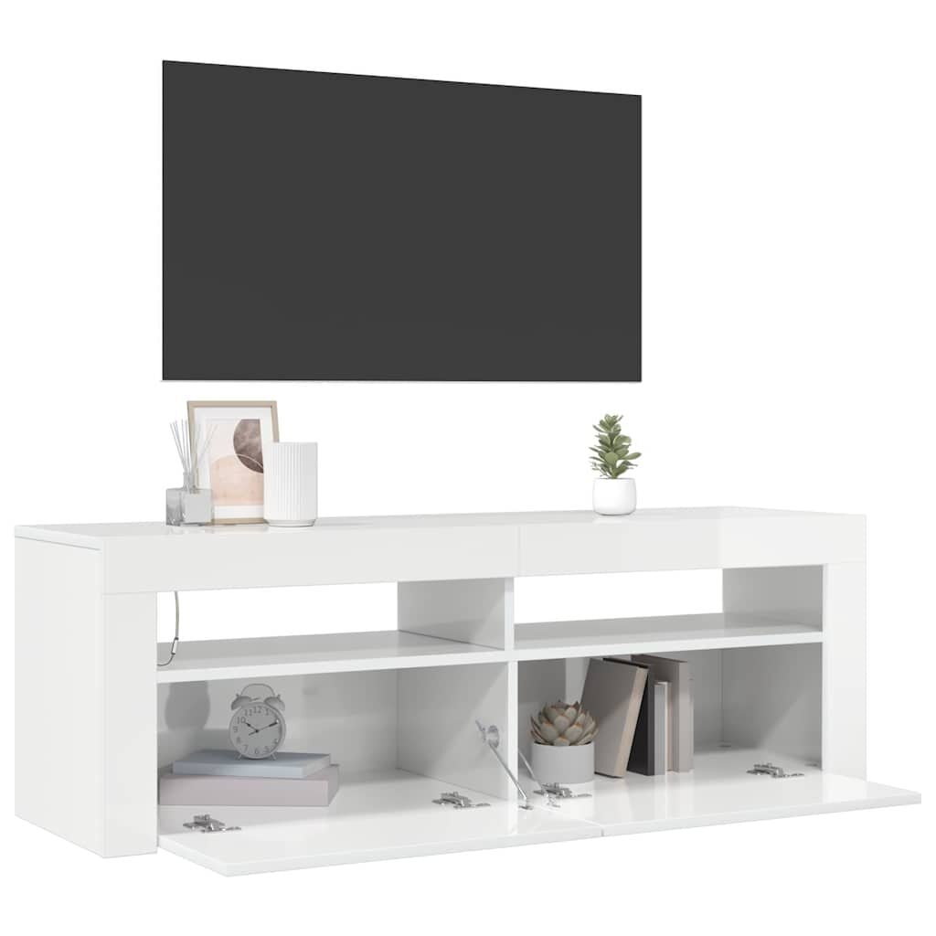Meuble TV LED 120 cm Blanc Brillant - 34% de remise