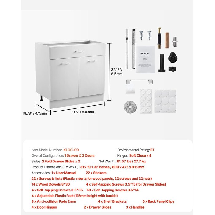 Meuble bas de cuisine blanc - 800x475x816mm - 34% de remise