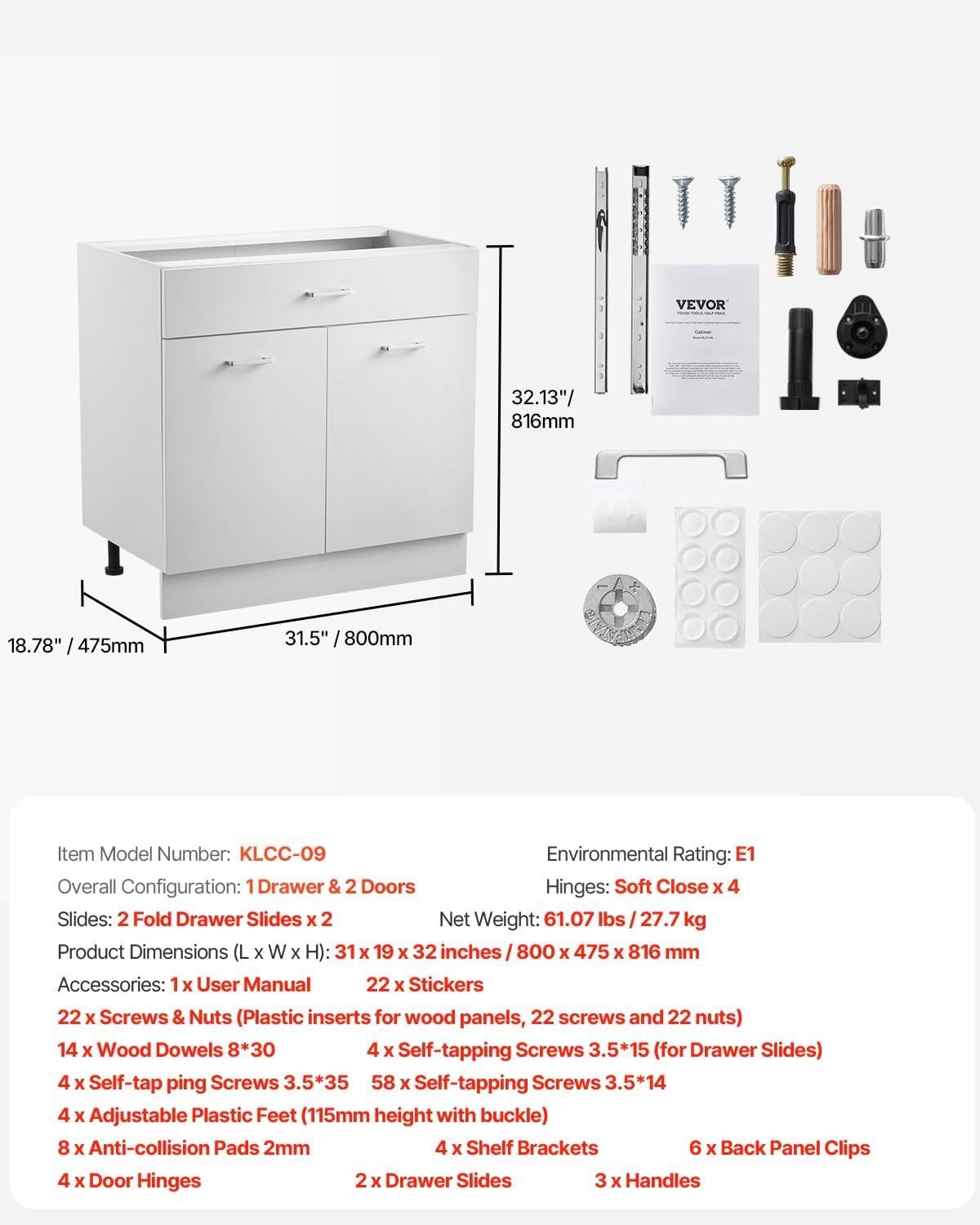 Meuble bas de cuisine blanc - 800x475x816mm - 34% de remise