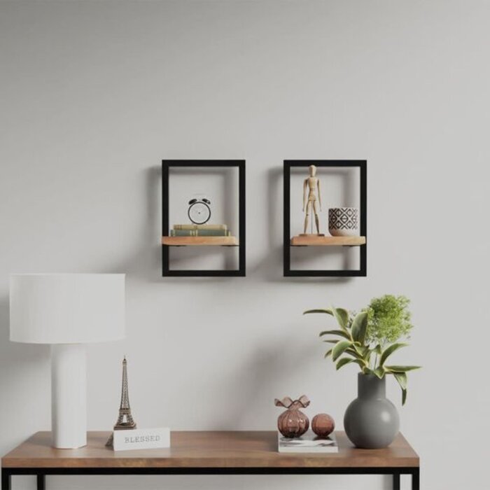 Lot de 2 étagères murales bois acacia et acier - 32% de remise