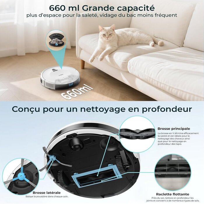 Robot Aspirateur Compact 3800Pa - Navigation Intelligente - 34% de remise