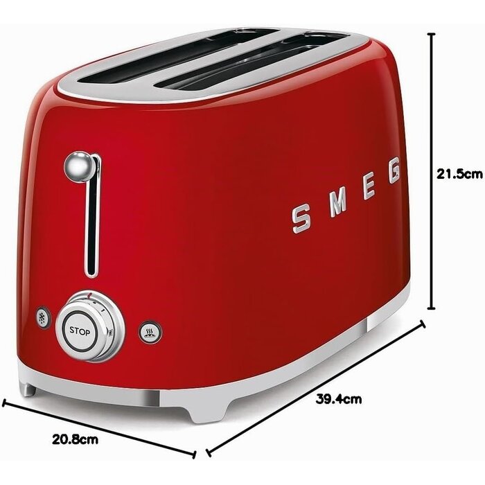 Grille-pain 4 fentes style rétro années 50 - Rouge - 1500W - 35% de remise