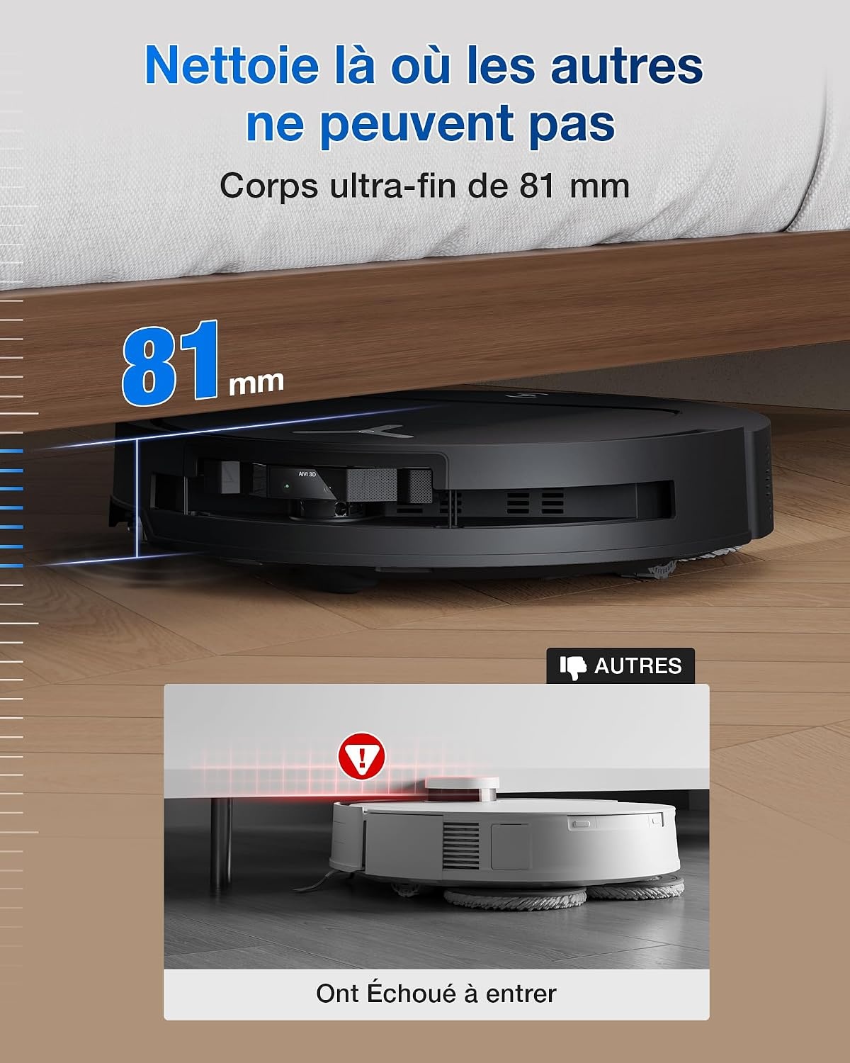 Robot aspirateur laveur ultra-fin 81mm - 48% de remise