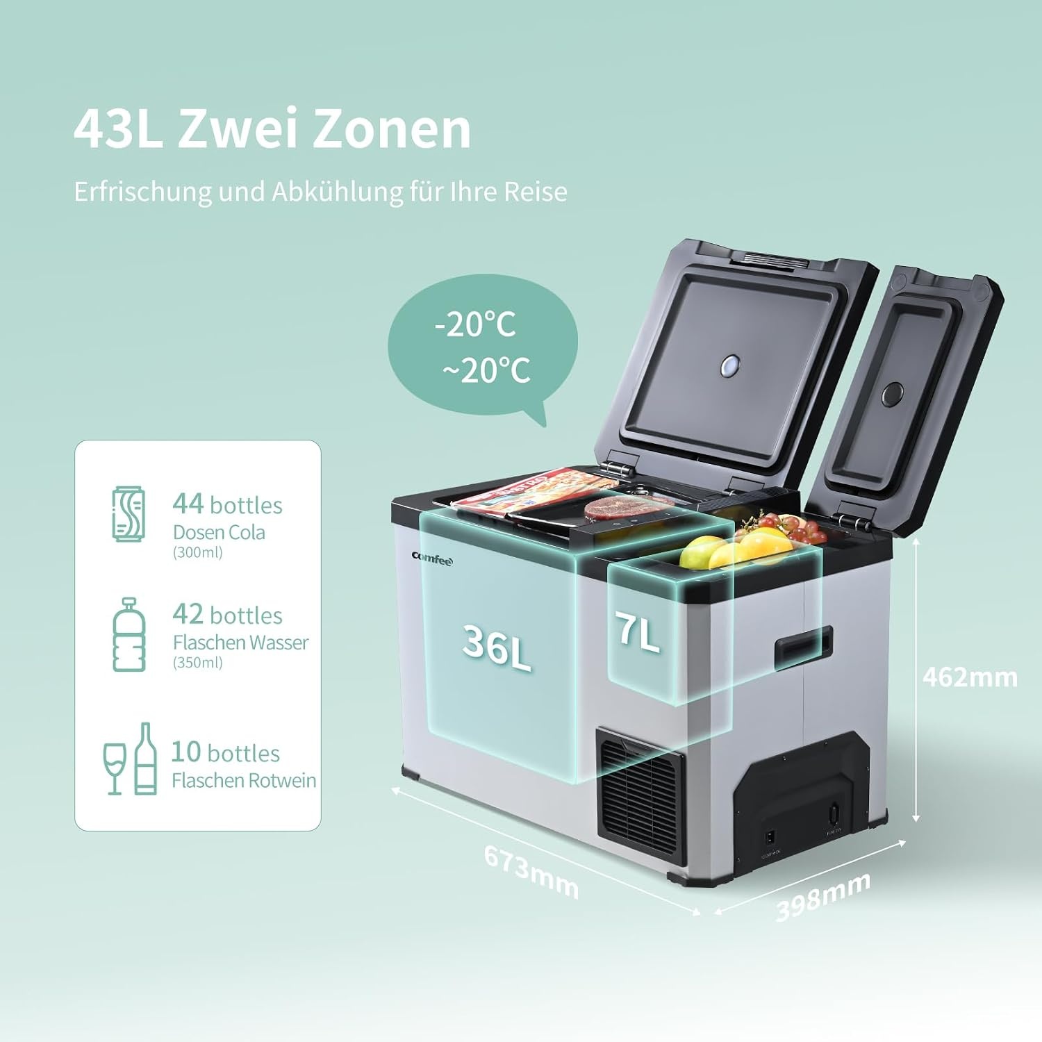 Glacière à compresseur 43L, 2 zones, 12V/24V/230V - 47% de remise