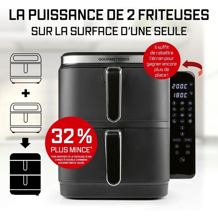 Friteuse à air chaud verticale 10L - Double panier - 47% de remise