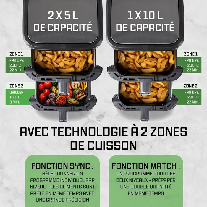 Friteuse à air chaud verticale 10L - Double panier - 47% de remise