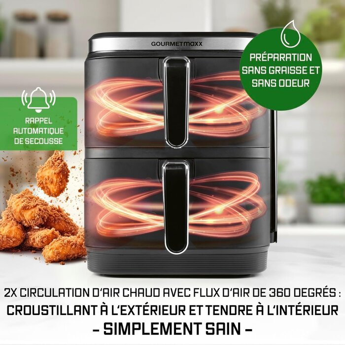 Friteuse à air chaud verticale 10L - Double panier - 47% de remise