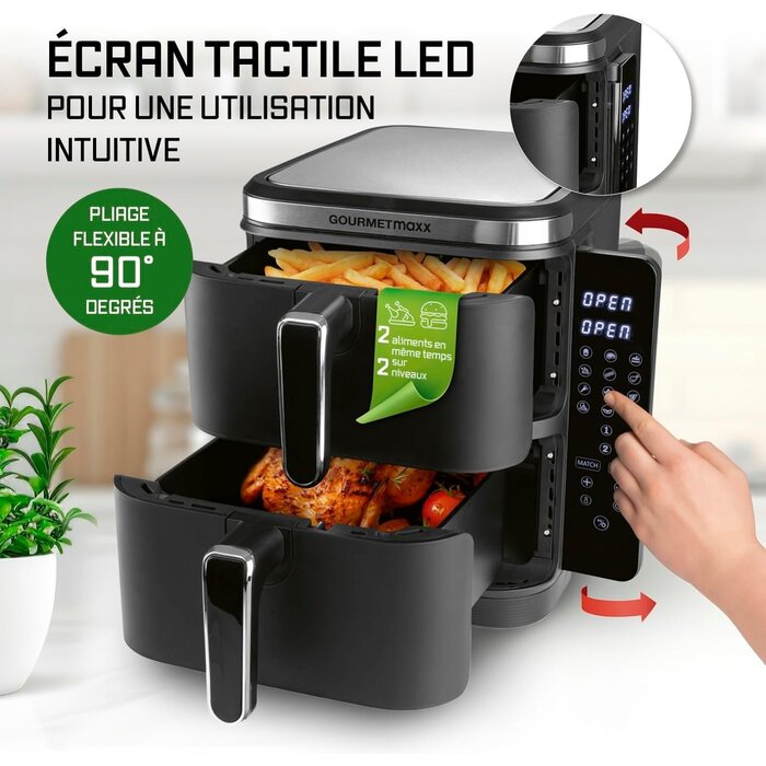 Friteuse à air chaud verticale 10L - Double panier - 47% de remise