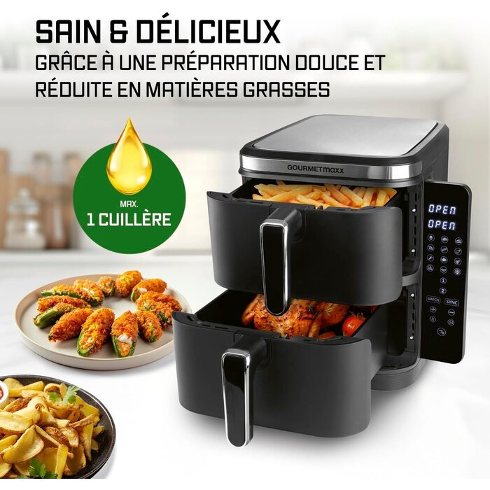Friteuse à air chaud verticale 10L - Double panier - 47% de remise