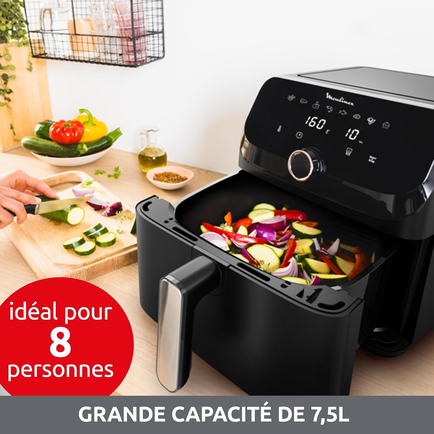 Friteuse à air chaud 7,5L - 8 programmes - Noir - 47% de remise