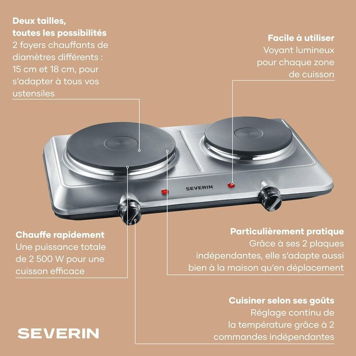 Plaque de cuisson double 2500W - Inox - 44% de remise