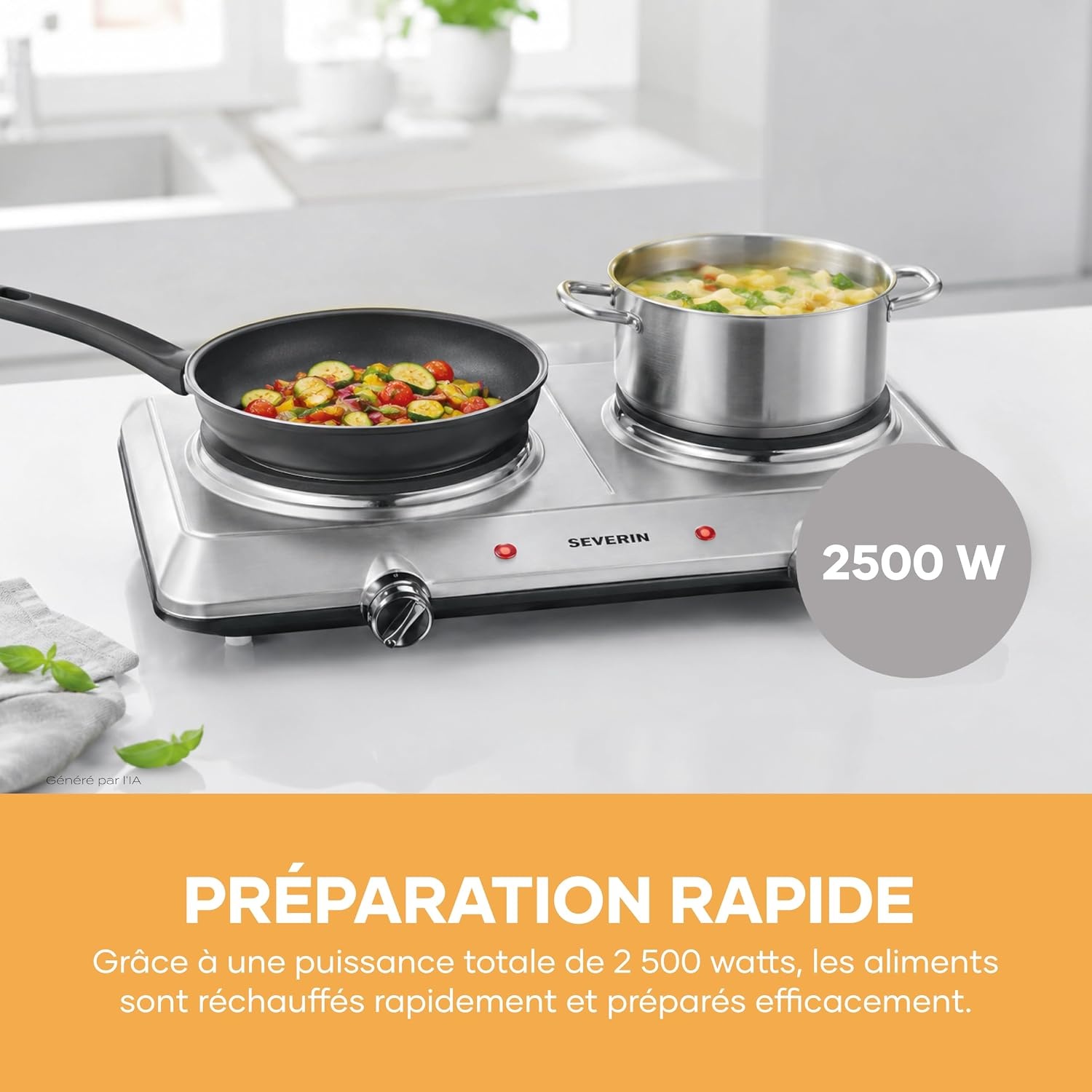 Plaque de cuisson double 2500W - Inox - 44% de remise
