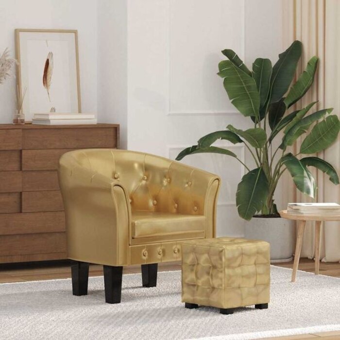 Vidaxl Fauteuil avec repose-pieds en cuir synthétique doré - 41% de remise