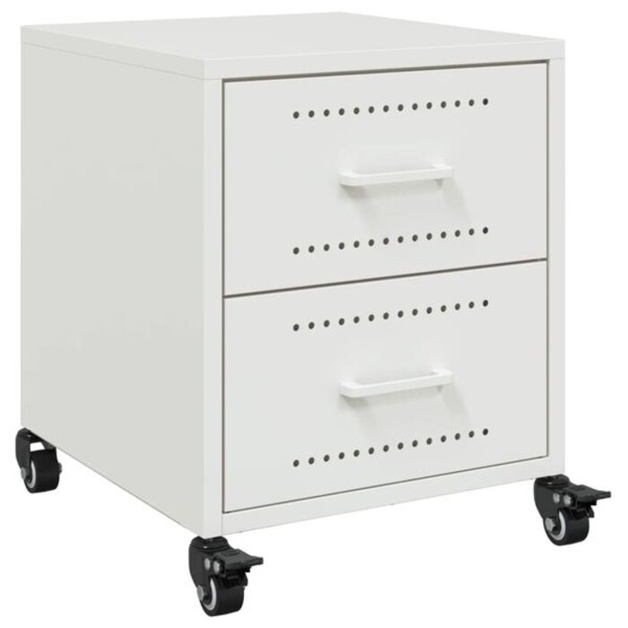 Vidaxl Table de chevet en acier blanc, 2 tiroirs - 41% de remise