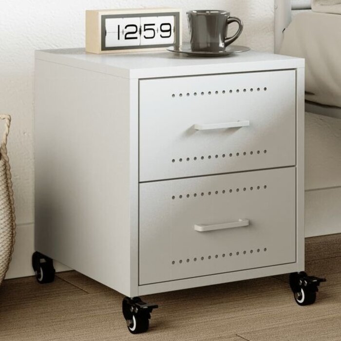Vidaxl Table de chevet en acier blanc, 2 tiroirs - 41% de remise