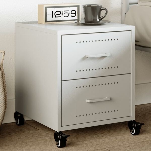 Vidaxl Table de chevet en acier blanc, 2 tiroirs - 41% de remise