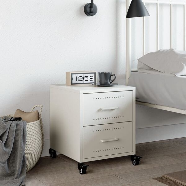 Vidaxl Table de chevet en acier blanc, 2 tiroirs - 41% de remise